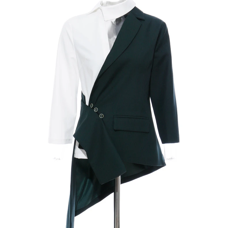 

2021 Spring New arrivals women fashion asymmetrical design contrast panel blazer jackets
