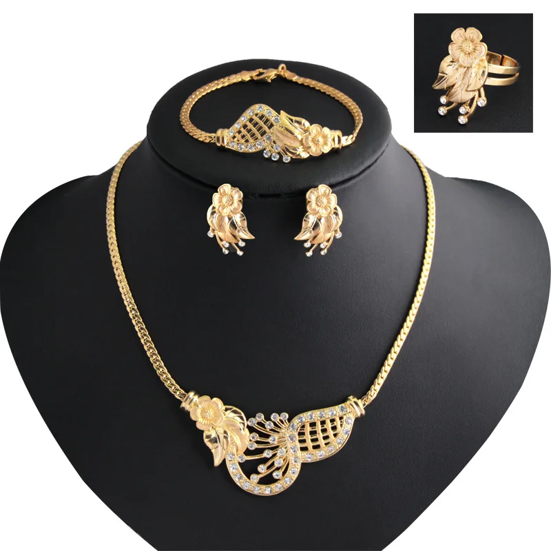 

Fashion Luxury Jewelry Sets Gold Plated Filled Vintage African Style Women Heavy Necklace 4pcs BHS009