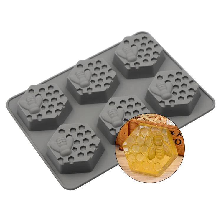 

New Creative Non Stick 6 Holes Honeycomb Silicone Soap Mold For Making Chocolate Cake Handmade Soap Mold, Grey