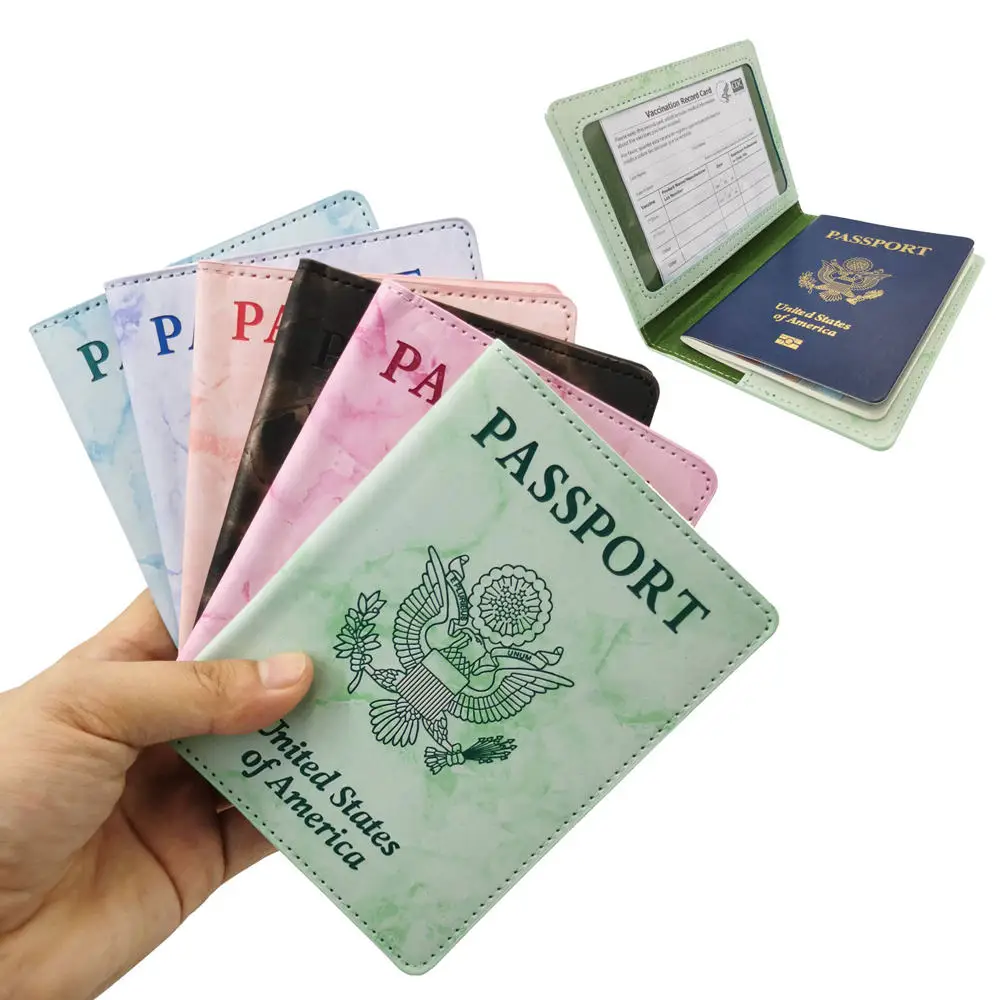 

Amazon seller supplier custom design custom packing marble pu leather travel passport holder cover combo with record card slot, Kinds of color can choice