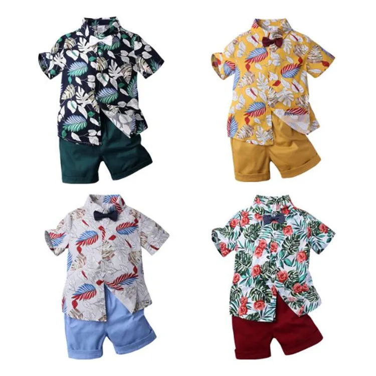 

Summer Children's Suit Amazon Boys Printed Shirt + Blank Shorts Two-piece Set Vacation Series Casual Baby Wear Set, 6 colors