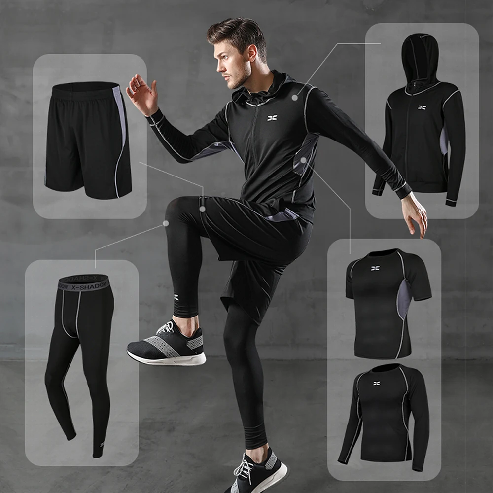 

5/4/3/2Pcs Set Men's Tracksuit Gym Fitness Compression Sports Suit Clothes Running Jogging Sport Wear Exercise Workout Tights, As shown in the figure