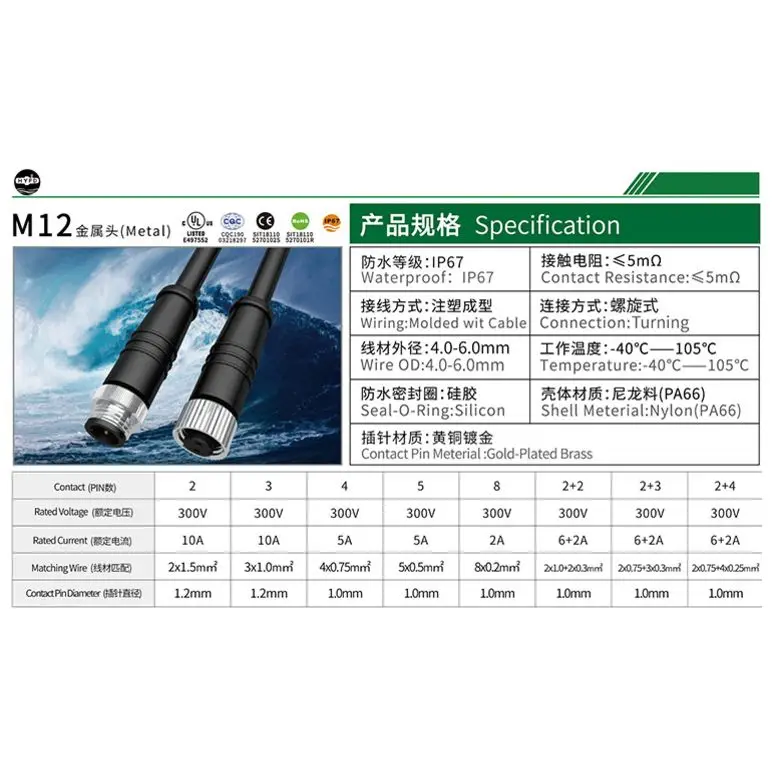 male and female ip67 waterproof connector