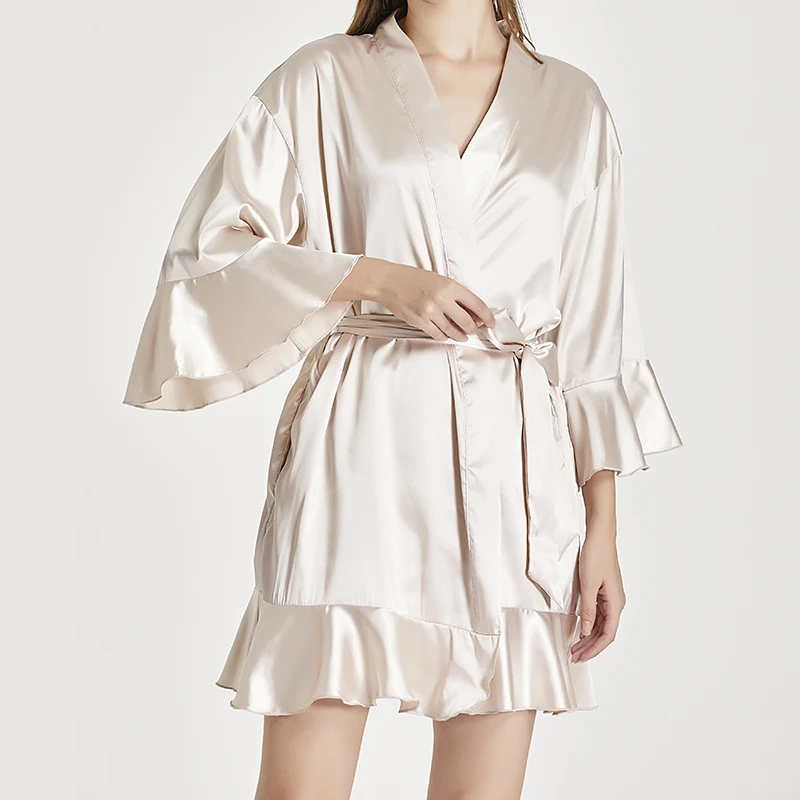 

Hot French satin silk bridal robe sexy bathrobe luxury champagne travel photo bedroom Robe, Pink violet black dark blue champagne green