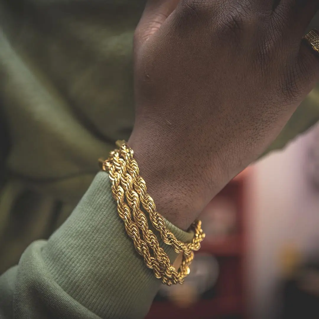 

Hip hop jewelry women mens thick stainless steel steal steel retorcida cable chain gold plated twisted rope chain bracelet, Picture