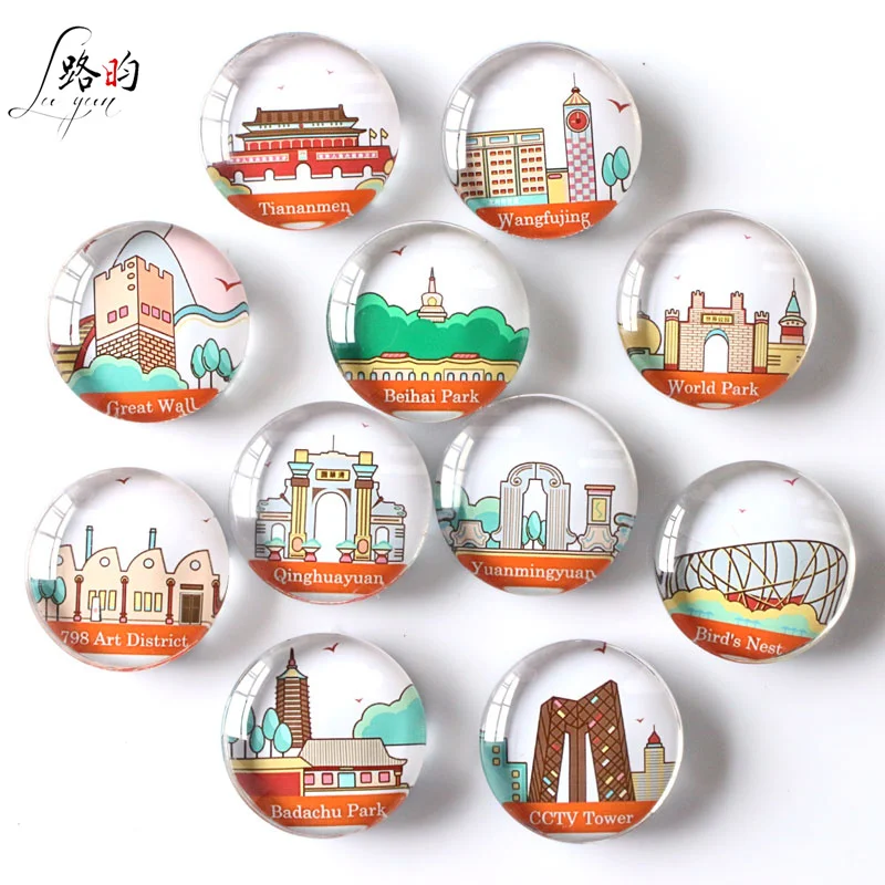 

Low Cost High Quality Custom  Simple Strokes Iconic Building Glass Fridge Magnet For Travel Souvenirs