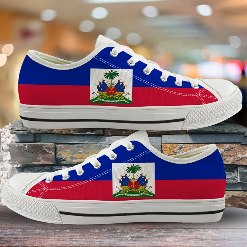 

Red and Blue Haiti Flags 3D Full Printing Women Low Top Canvas Sneakers Casual Lace Up Shoes for Girls Fashion Shoe New Arrival, As image shows