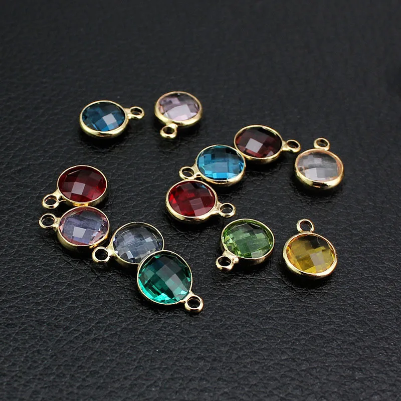 

8.6mm Round Crystal Birthstones Birthday Stone Lucky Charms Pendant DIY Handmade Accessories Love Jewelry 18K Gold Plated