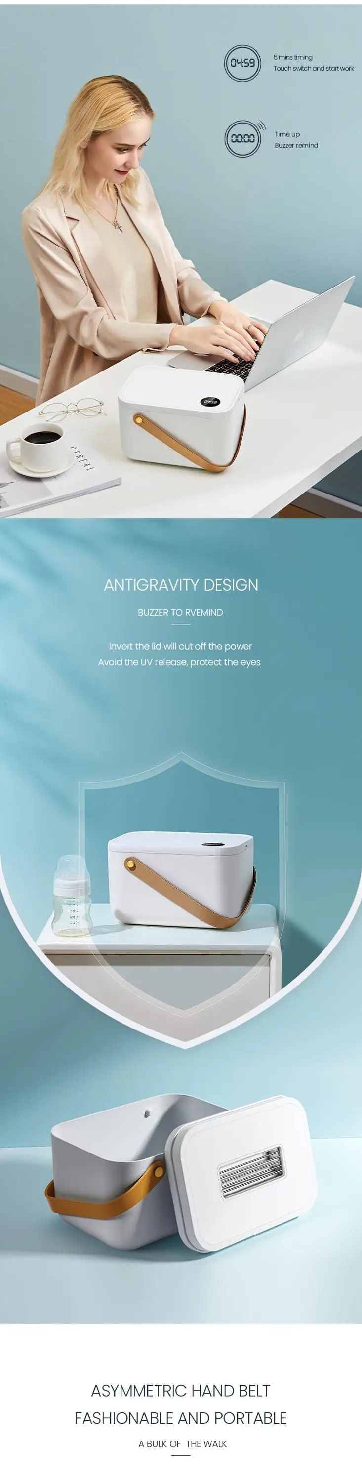 Rechargeable USB 99.9% Kill Bacterium Sanitizer Box Portable UV Sterilizer Box Clothing Sterilizer UV Sterilizer Box
