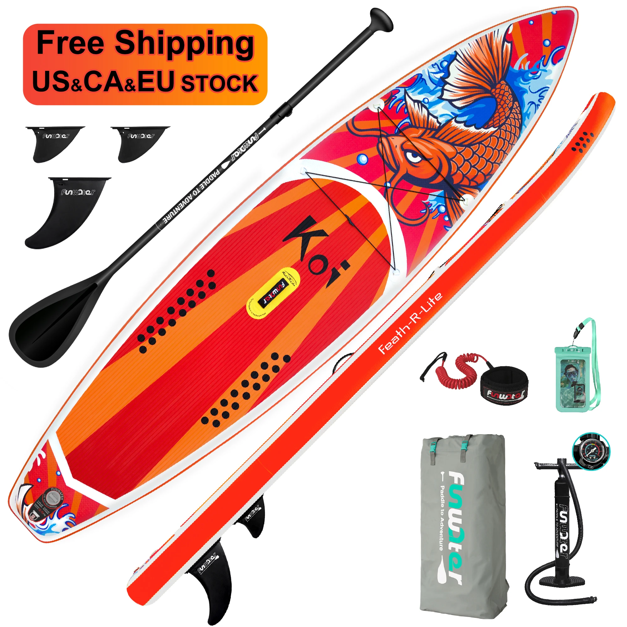 

FUNWATER Free Shipping Dropshipping OEM koi sup inflatable drop stitch standup paddle board surfboard surf sup boards supboard, Red