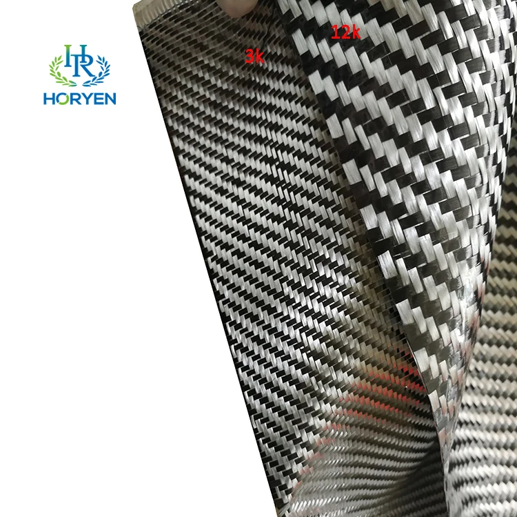 

Horyen wholesale 12k 450g fiberglass carbon fiber hybrid cloth roll