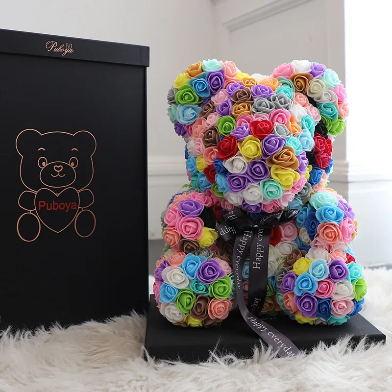 rose teddy bear in box