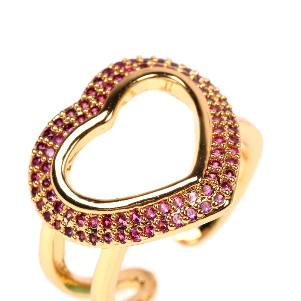 

PSH fashion cz ring red heart rings gold plated rings women jewelry