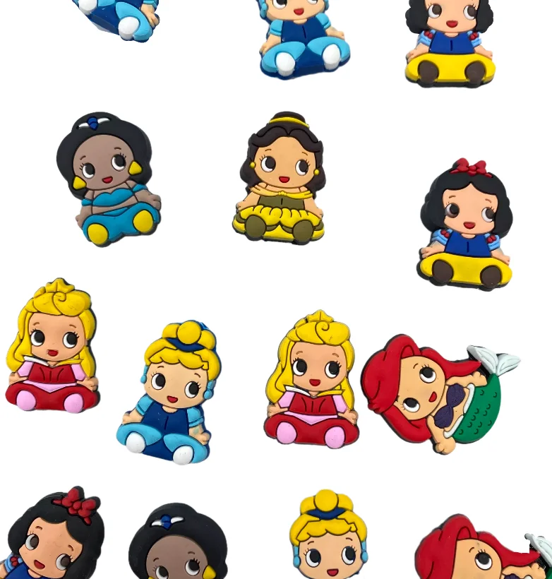 

wholesale NEW style cartoon characters princess shoe croc charms PVC custom charms for kids girl party gift, As picture