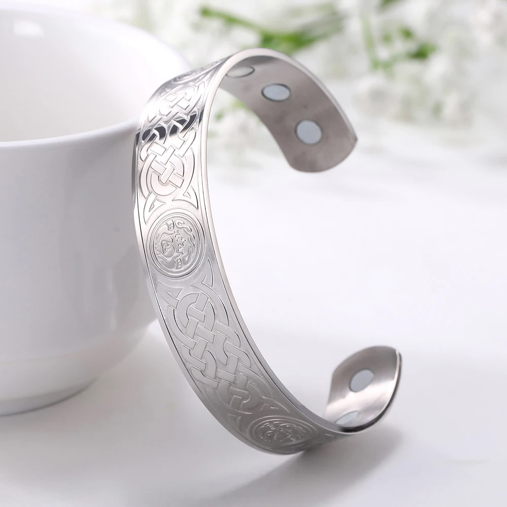 

Stainless Steel Viking Bracelet Let Love and Friendship Reign Forever with Hand In Hand Magnetic Cuff Bangles Crown, Steel color