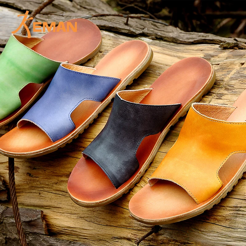 

Summer Color Style Genuine Leather Sandals Slippers for Men And Ladies, Any colour