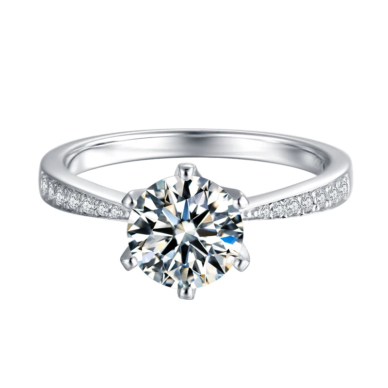 

M21C 925 Sterling Silver Ring 1.5ct 7.5mm Moissanite Main Stone and CZ Side Stone