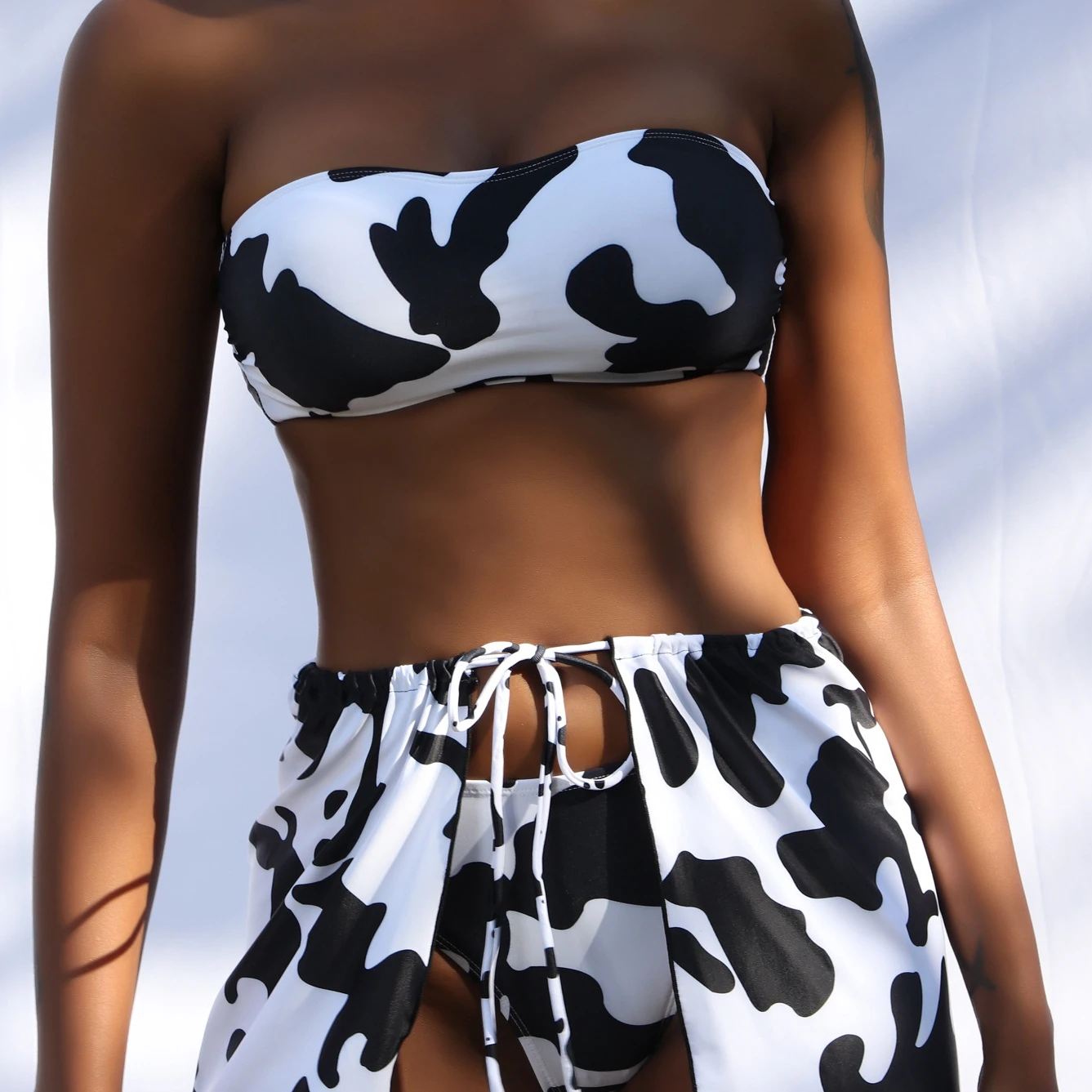 

Hot Selling Lace-up skirt Cross Custom Bikini Three Pieces Strapless milk cow Swimming Costume Girls Fashion Design Swimsuit