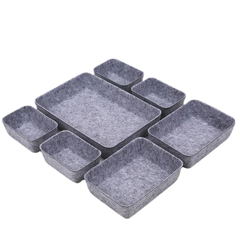 

7 Pieces Multifunction Catch All Desktop Jewelry Tray Office Stationery Felt Storage Bins Drawer Divider Organizer Box