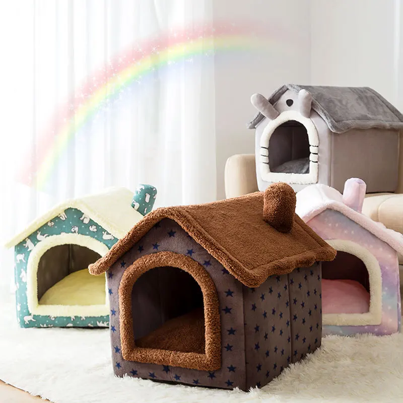 

NEW 2022 dog house indoor warm kennel pet cat cave, pet house cat villa warm fleece foldable cat house for puppy dog, Picture