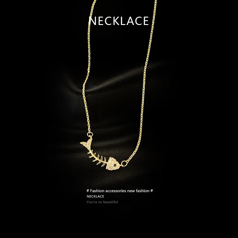 

2021 Hot Sale Fashion Fish Bone Necklace Men Chain Trendy Gold Plated Necklace for Women