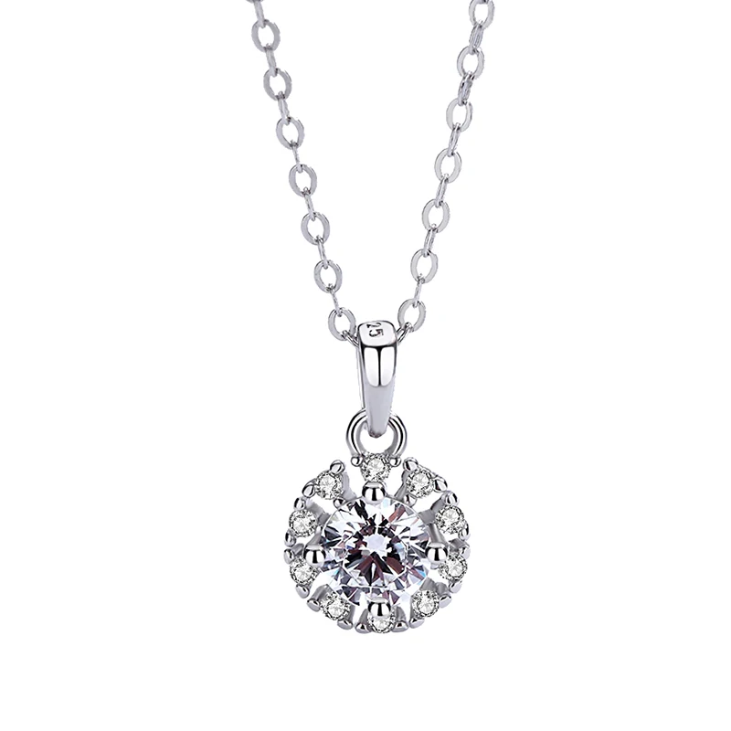 

Classic Design Circle Pendant 925 Sterling Silver White Gold Diamond Zircon Necklace Pendant