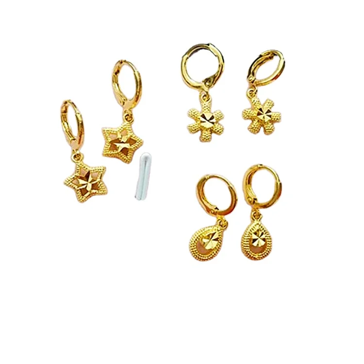 

European Coin Gold Spring Clasp Earrings Car Flower Earrings Gold Plated Gold Ladies Jewelry