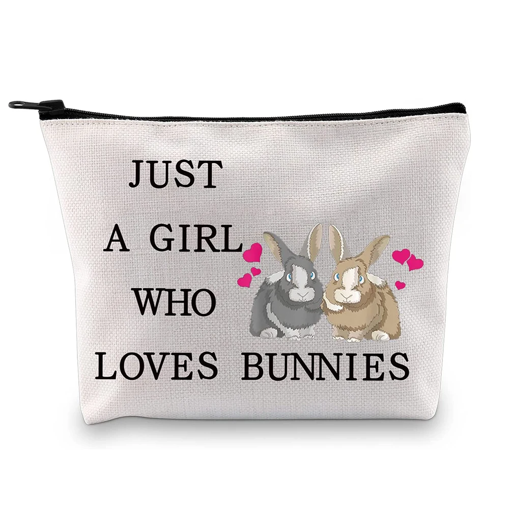 

Funny Cosmetic Bag Animal Lover Gift Just A Girl Who Loves Bunnies Makeup Zipper Pouch Bag Bunny Lover Gift For Women Girl, White and other multi-colors are available