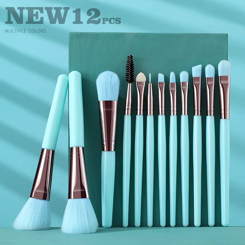 

Banfi 12Pcs Hot Fluorescent green Plastic Handle cosmetic Makeup Brush eyeshadow blending Powder Brush kit Sets