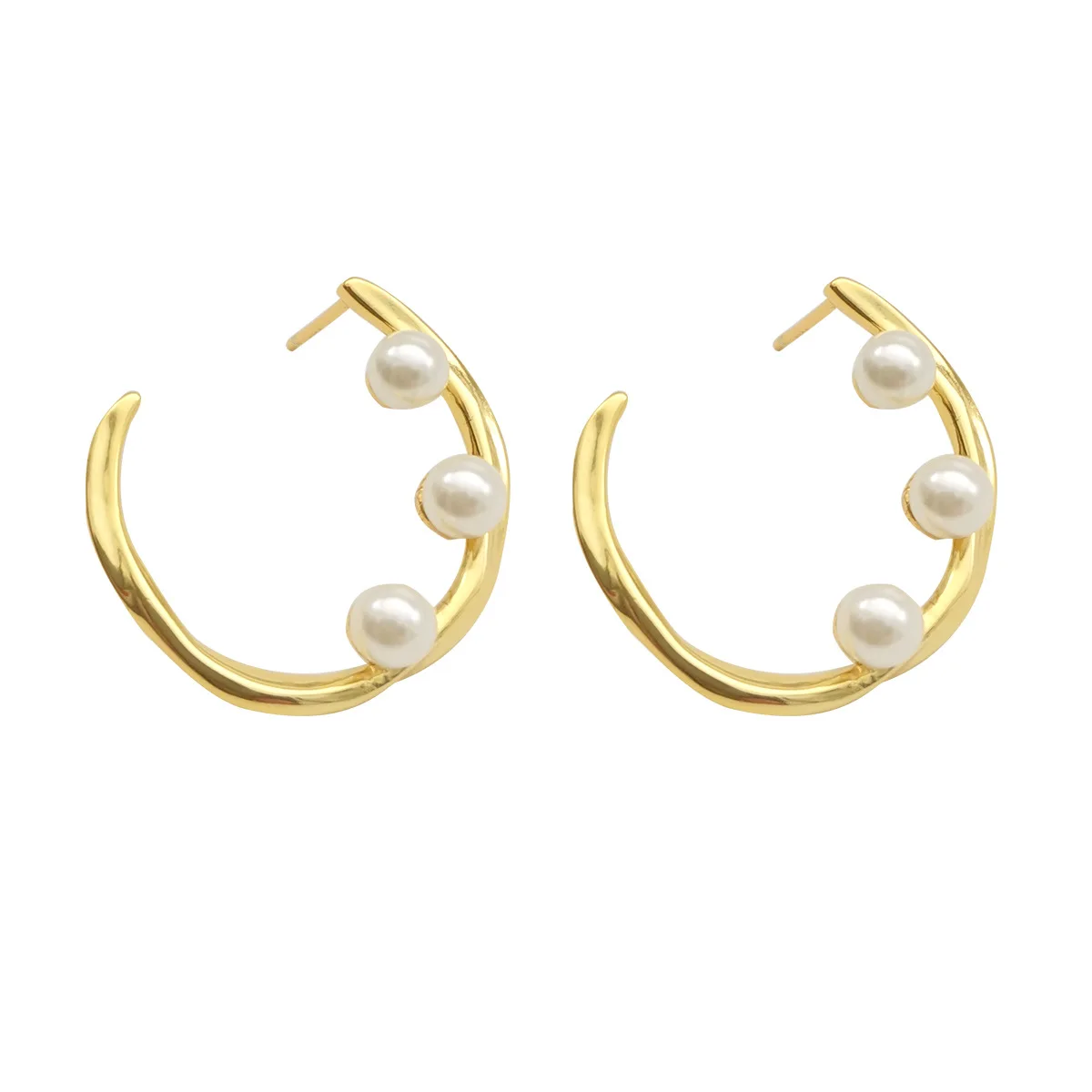 

Ins style s925 sterling silver 18k gold jewelry earrings female large circle pearl letter C exaggerated shape earrings curffs