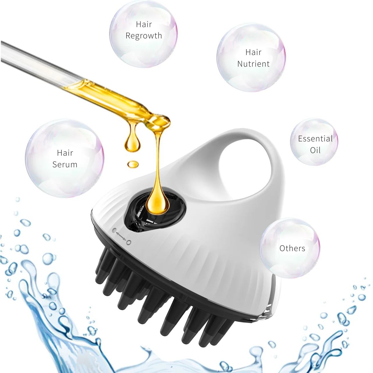 

Factory scalp oil applicator massager anti-hair loss herbal tonic hair liquid guide massage comb applicator, White