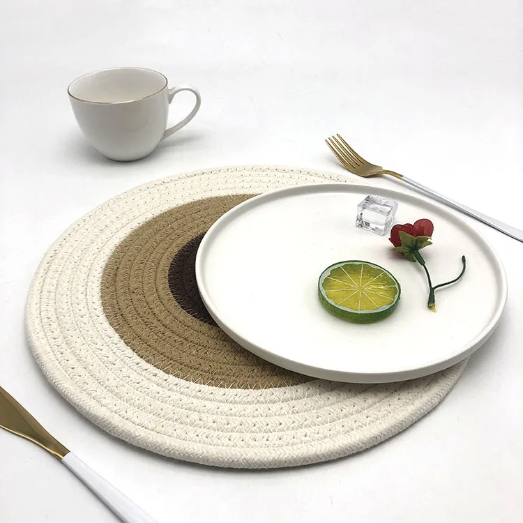 

Modern Luxury Nordic Cotton Yarn Table Place Mat Non-slip Classic Heat Proof Mat Handicraft Round Coaster Place Mat