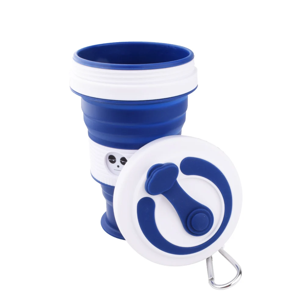 

550 ML Double Wall Sleeve Travel Camping Mugs Eco Friendly Foldable Folding Silicone Reusable Collapsible Coffee Cup With Hook