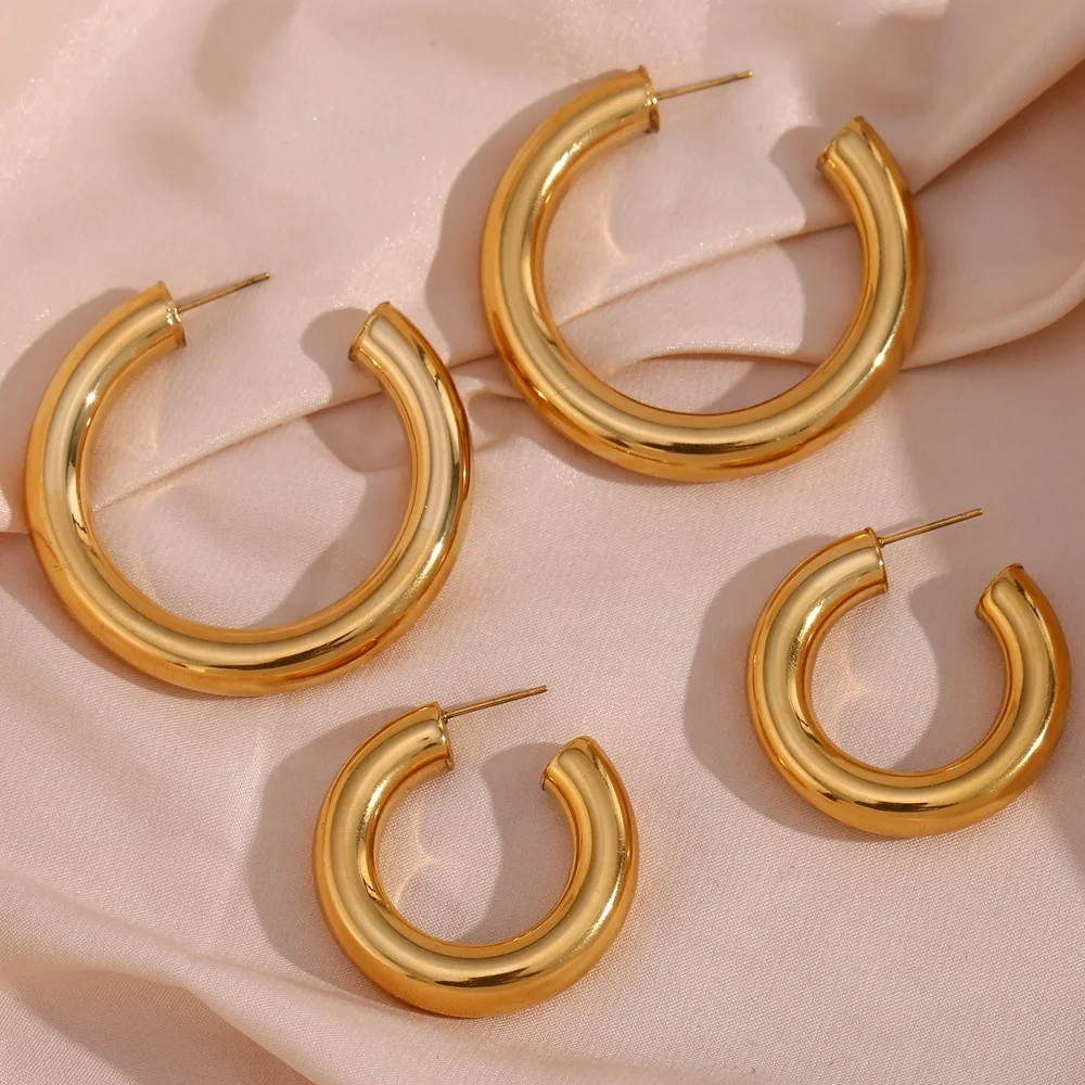 Hollow Out Minimalist Gold Plated Hoop Earring Tarnish Free Stainless Steel Statement Earring Women Jewelry