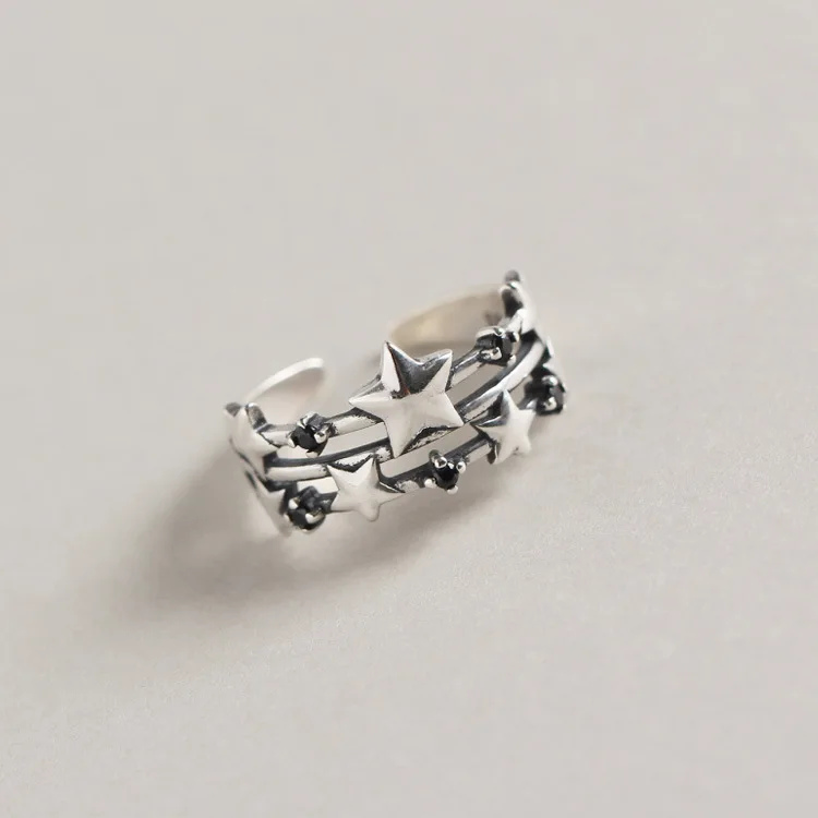 

Vintage 925 Sterling Silver Star Layer CZ Zircon Women Wedding Open Rings Jewelry