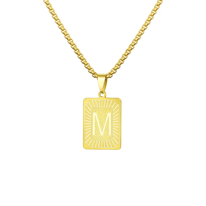 

2021 Hot Trendy High Quality Square Alphabets Pendant Necklace A-Z 26 Letters Square Stainless Steel Initial Necklace