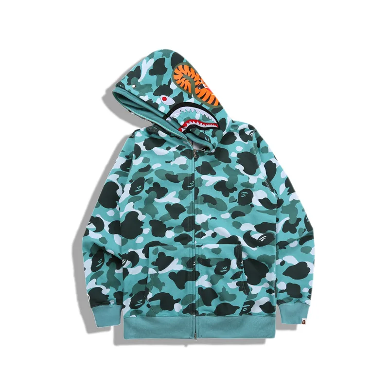 

High Quality Wholesale Bape Ape Shark Camo Men Hoodie Casual Streetwear Full Zipper Unisex Bape Jacket, Picture color