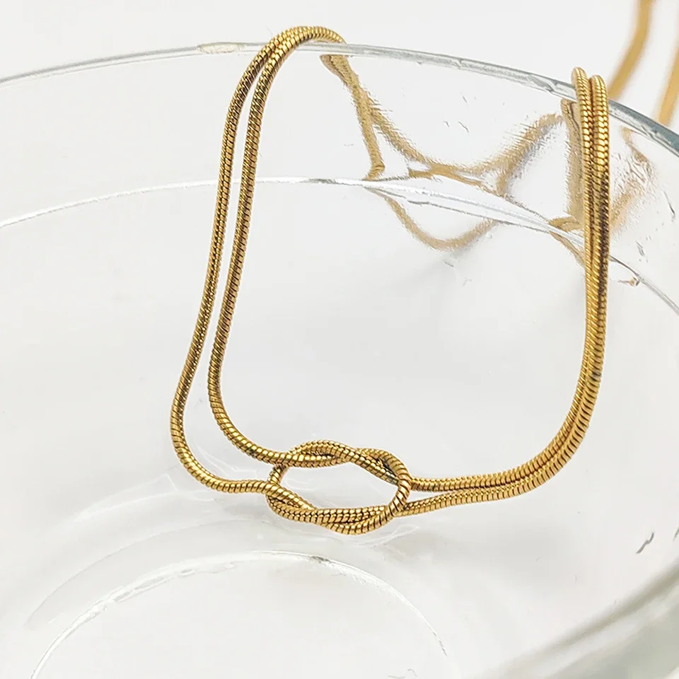 EManco Gold Plated Knotted Snake Chain Necklace Elegant Minimalist Jewelry Lusterless Women's Stainless Steel Accessories