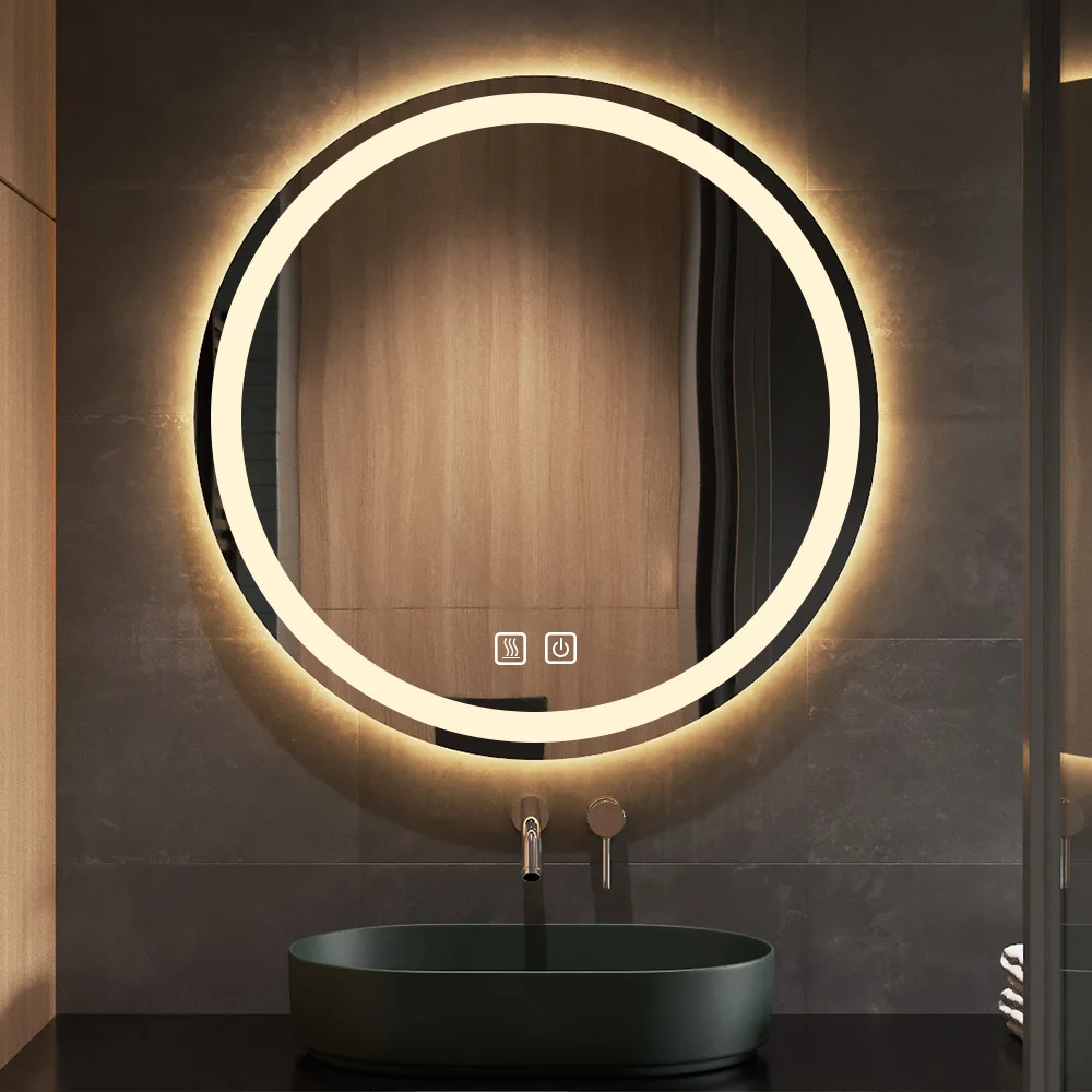 Hot Sale frameless backlit illuminated fogless and touch screen round led lighted mirror