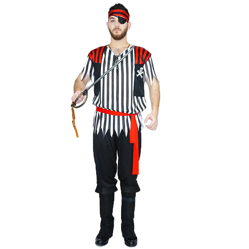 

Hot Sales Carnival Men's Costumes Halloween Party Fancy Dress Cool Pirate Costume With Eye Patch