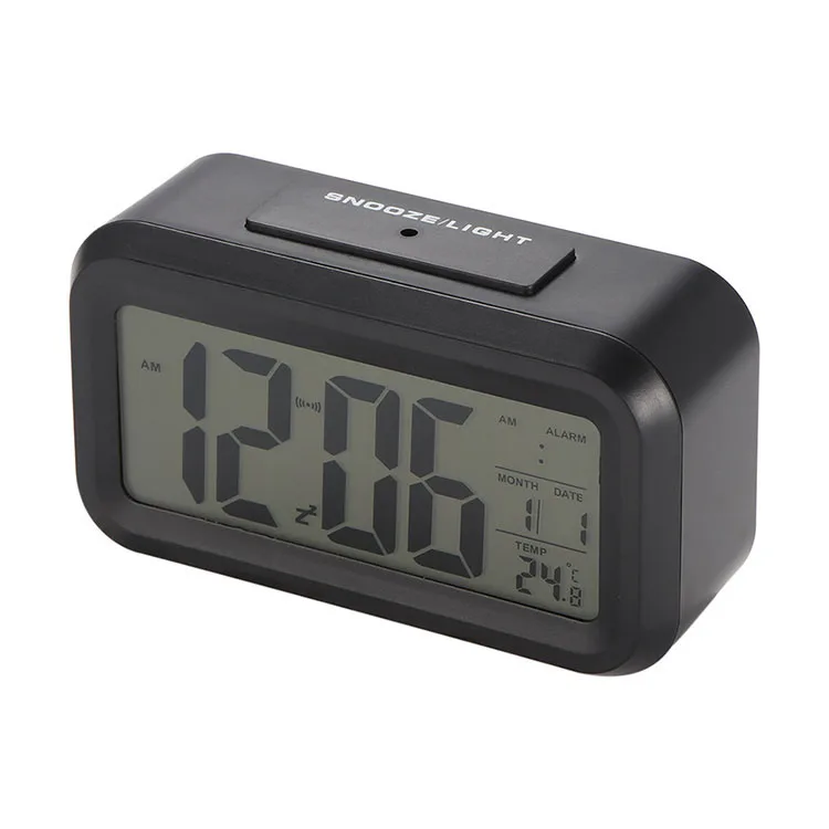 

Battery Digital Alarm Clock Large LCD Display Light Sensor Nightlight Snooze Table Clock