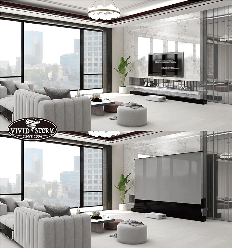 

S PRO 110 inch Pull up Screen for min short throw UST laser Electric Floor Rising Projector Screen + Wall brackets
