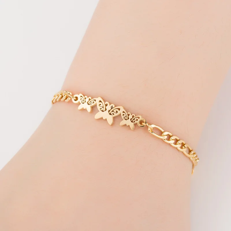 

Trendy Stainless Steel Fashion Gold Plated Chain Butterfly Charm Bracelet