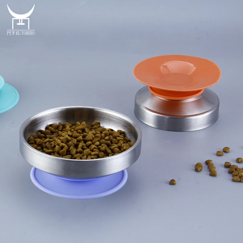 

Prevent Whisker Fatigue Wide Shallow Cat Dish with Removable Silicone Bottom, Stainless Steel Non Slip Cat Feeding Bowls, Customized color