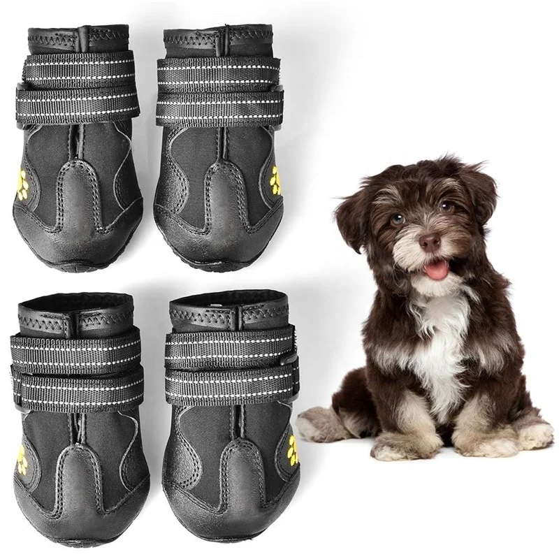 

Waterproof Shoes For Dogs Reflective Strips Rugged Anti-Slip Dog Sneaker Pet Puppy Winter Snow Boots, Black