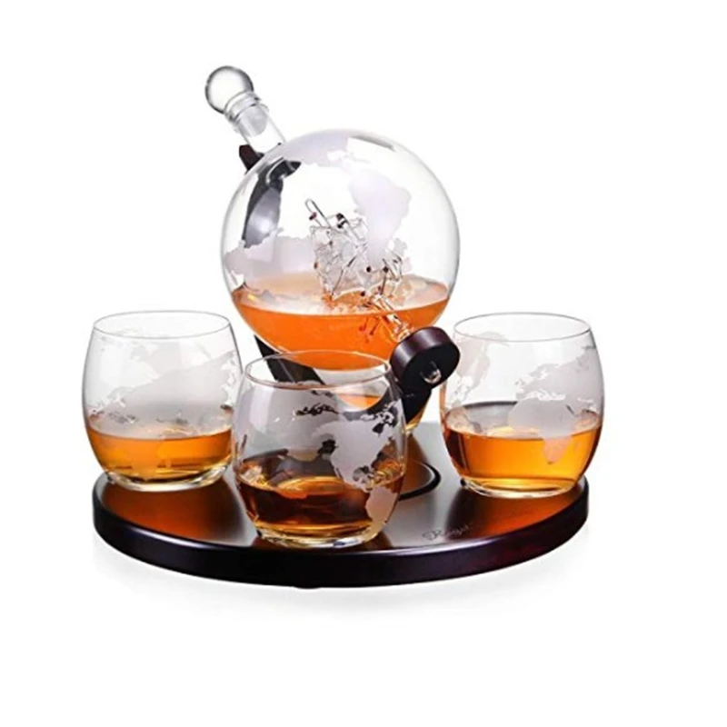 Amazon directly sale globe shaped decanter mouth blown whiskey decanter globe for sale