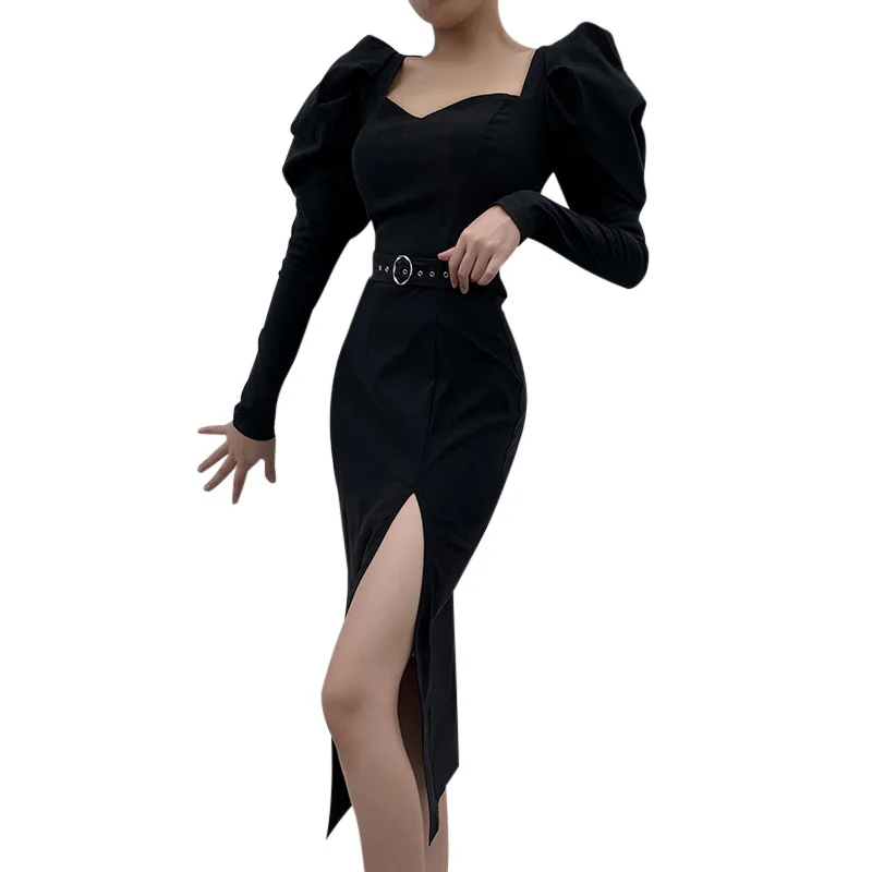

2020 New Arrival High Quality Women Long sleeve black slim fashion split ladies casual dresses