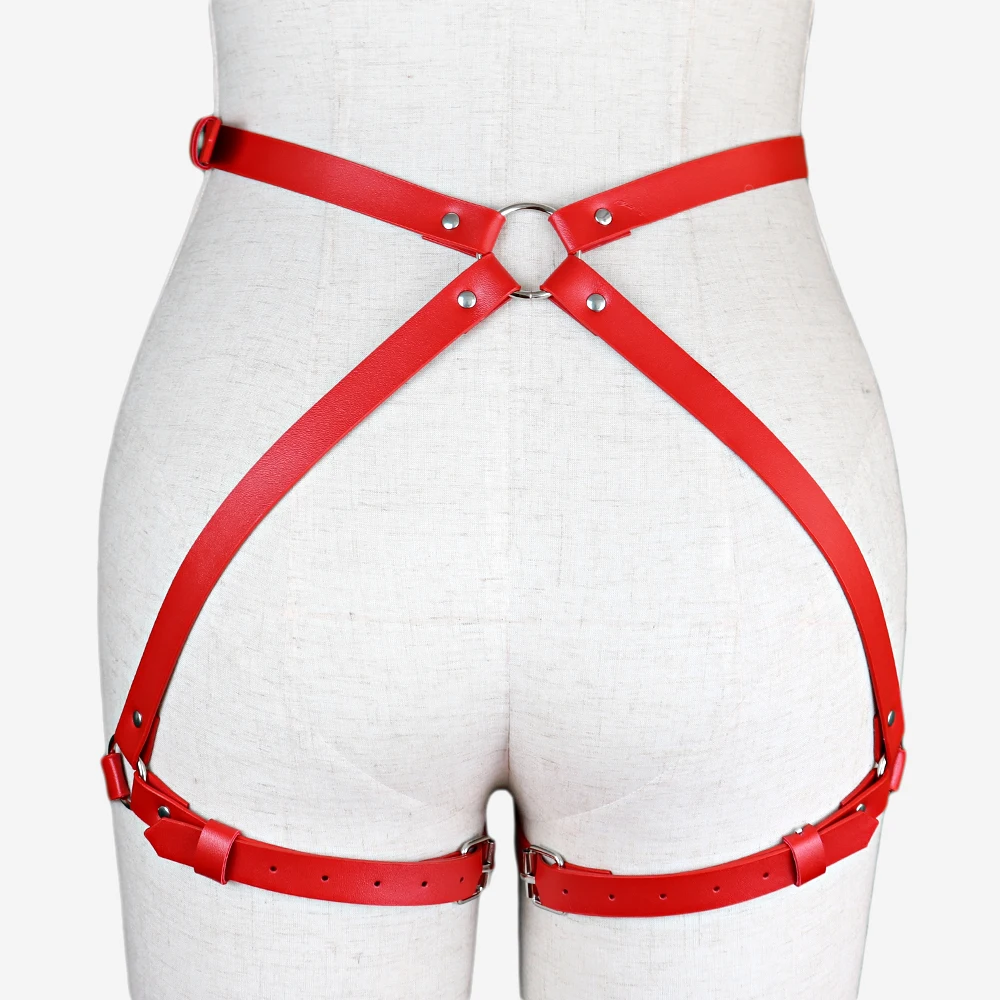 Sexy Leather Red Leg Harness Exotic Garter Belts Bdsm Garter Belts Woman Stocking Body Buttocks