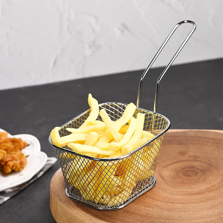 

Kitchen Restaurant Party Barbecue Mini French Fries Stainless Steel Square Fried Mesh Food Filter fryer basket Suitable, Silver