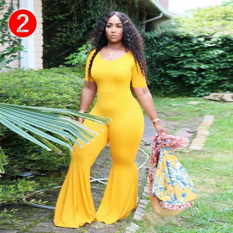 

2021 Summer Women Jumpsuits Street Rompers Flare Skinny Short Sleeve Sexy Night Club Party Bandage One Piece Outfits